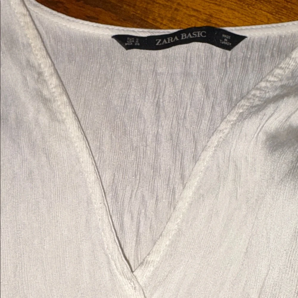 ZARA WOMAN White Puff Sleeve BLOUSE Top Elastic Waist Peplum 1165/157 SMALL